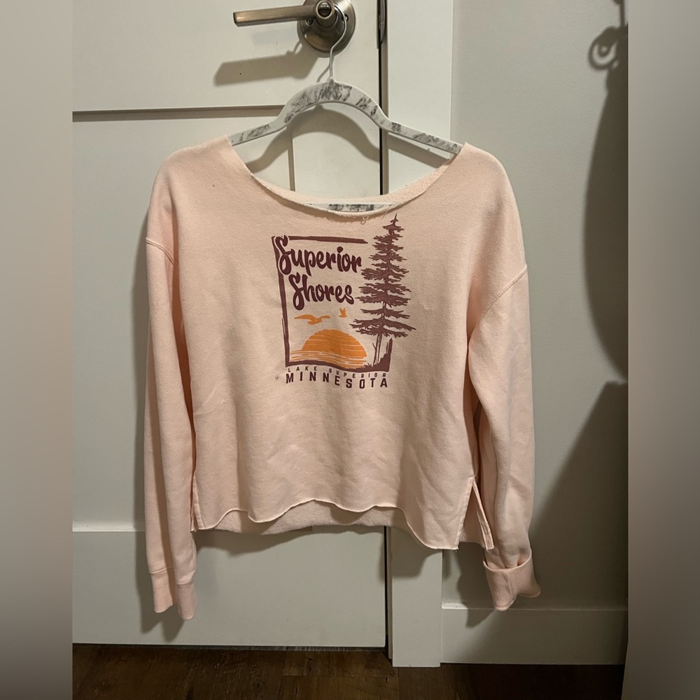 Light pink cute retro off the shoulder fleece